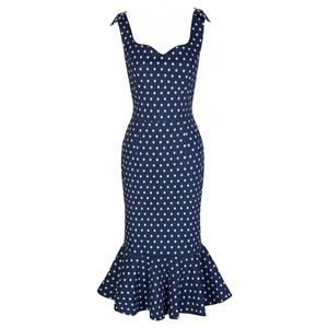 Ariel Navy Polka Dot Trumpet Dress Size 14
